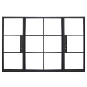 Dual single opening steel doors and fixed middle panle with 12 tempered glass panes held by dividers for Patio or entry door - PINKYS