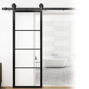 Double Flat Top Track Sliding steel door (Barn door) with 3 glass panes on each door - PINKYS