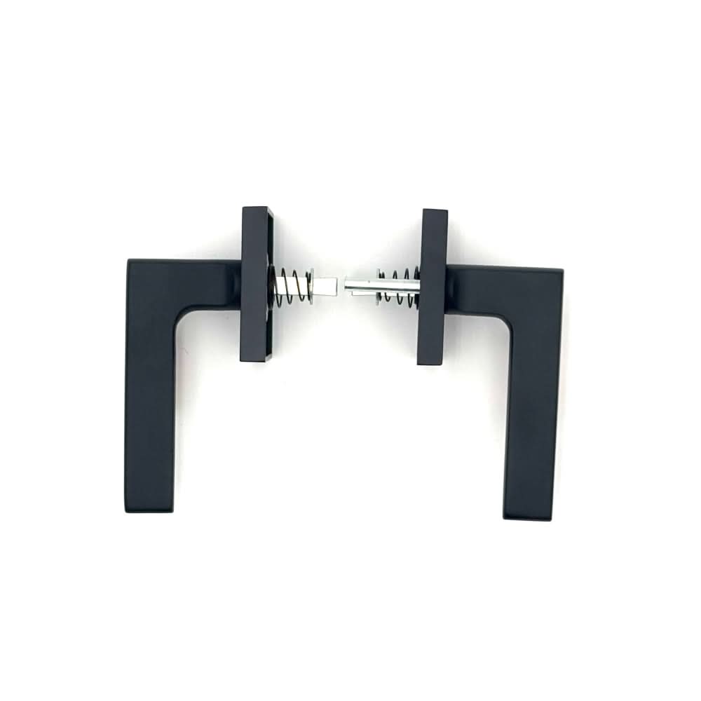 PINKYS privacy lever on square escutcheon with push button lock in black finish.