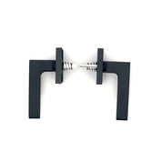 PINKYS privacy lever on square escutcheon with push button lock in black finish.