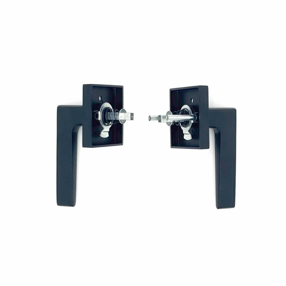 PINKYS privacy lever with modern lever and push button for interior steel door in black.