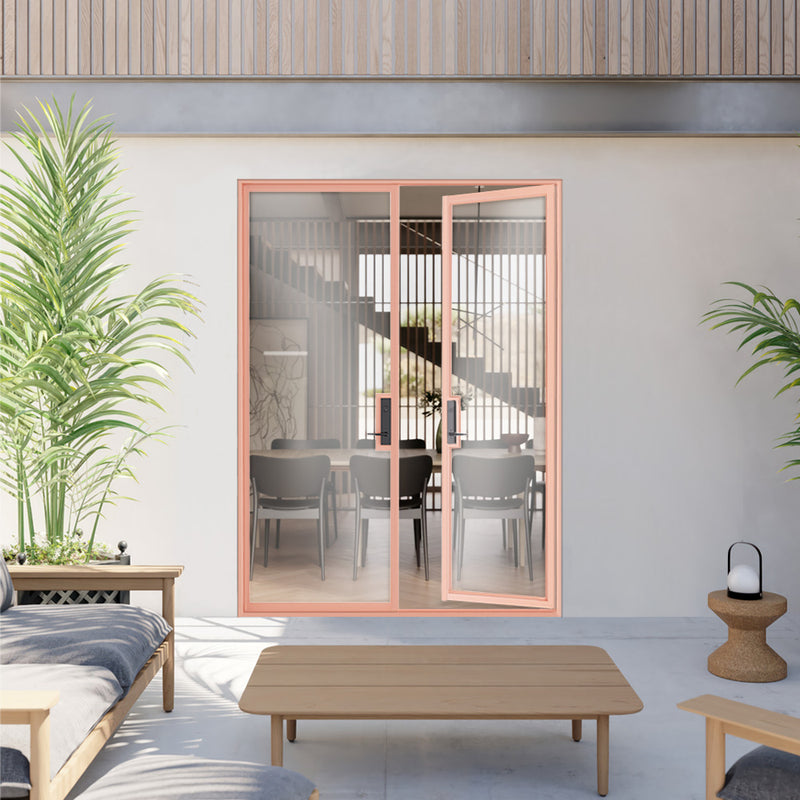 double flat side door with right in swing and all glass