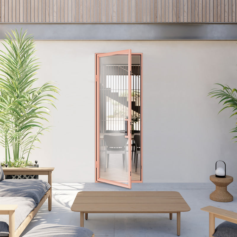 contemporary steel out swing door with glass insert