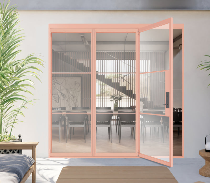 patio bi-fold door swinging outside of interior space