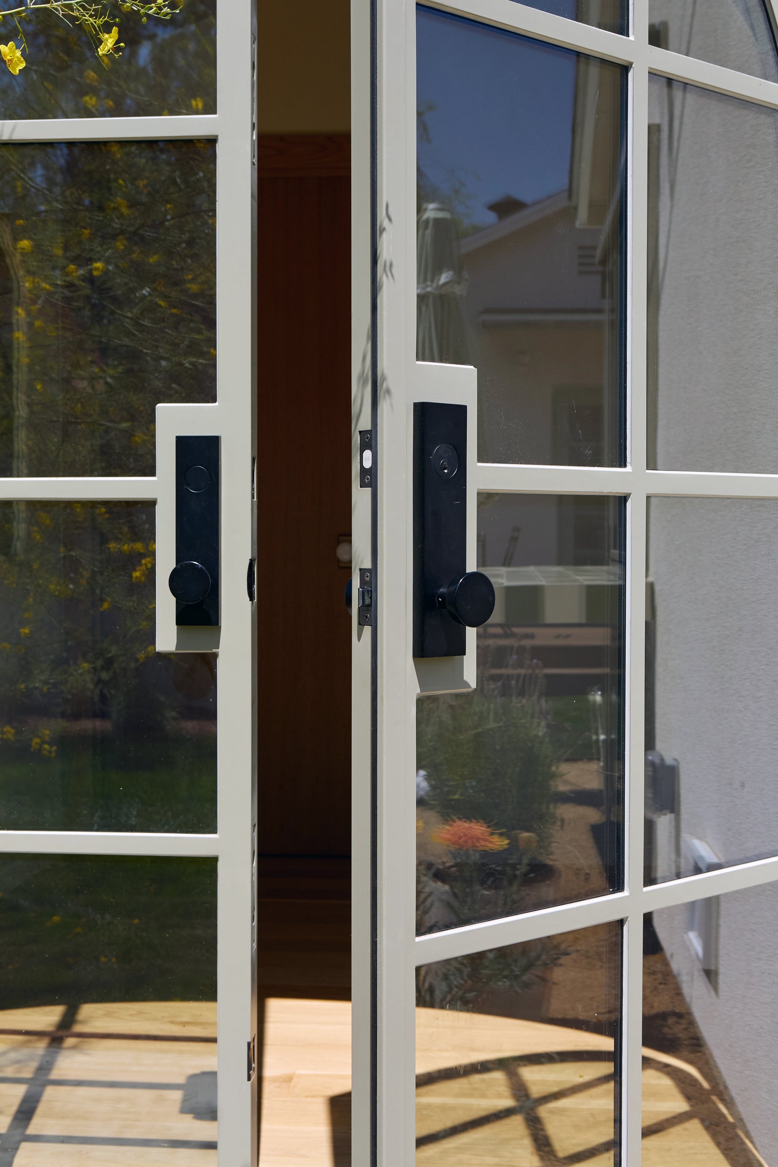 closeup of steel door in natural neutral color