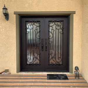 Warm iron European style double front doors