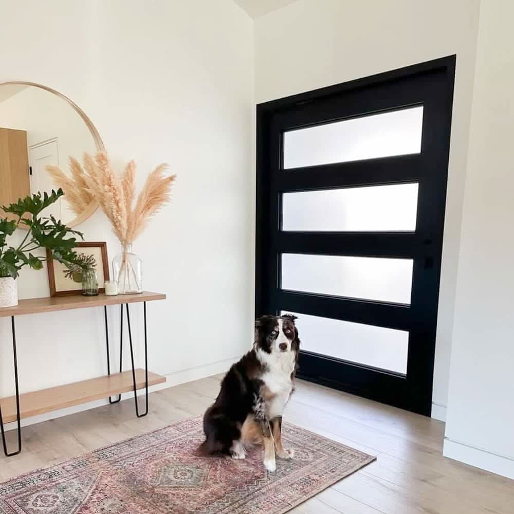 Knox flat top pivot door with modern metalwork in black.