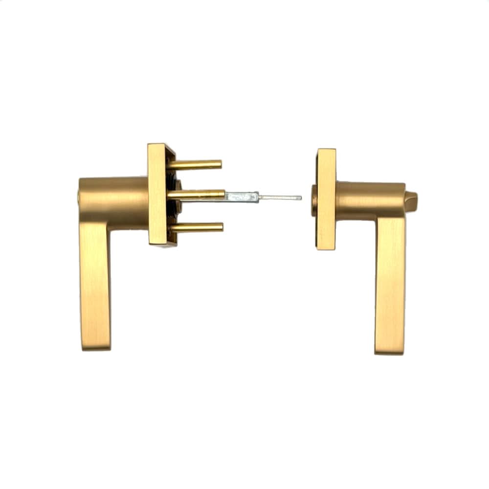 PINKYS key-in lever with interior thumb turn for steel door in brass.