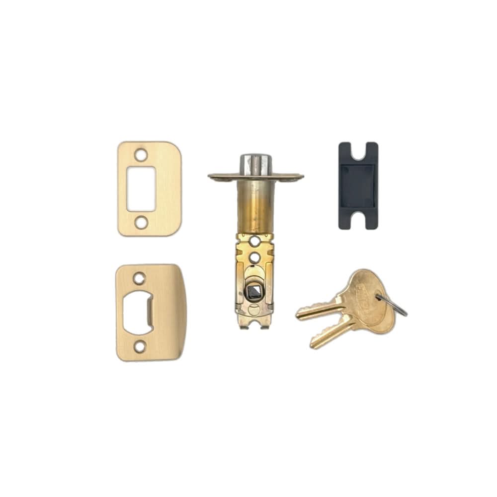 PINKYS key-in lever for single bored exterior door in matte brass finish.