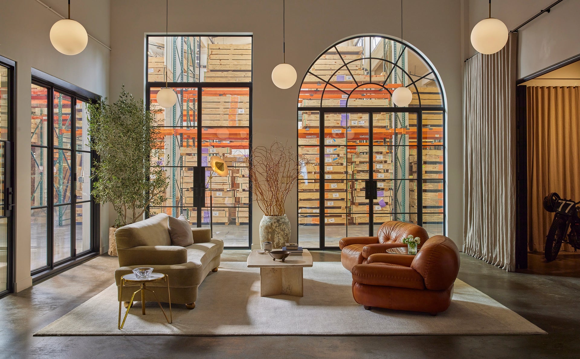 Pinkys los angeles showroom with steel double doors and top windows