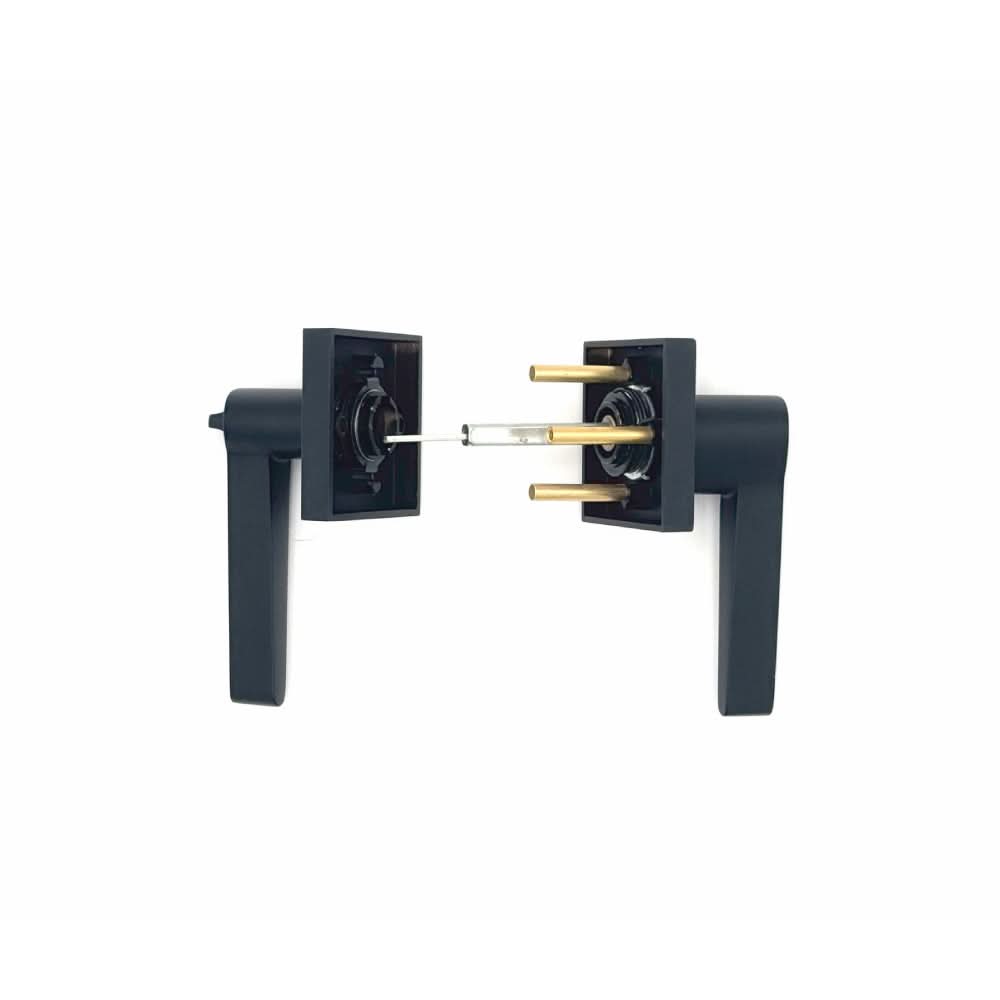 PINKYS key-in lever for single bored exterior iron door in black.