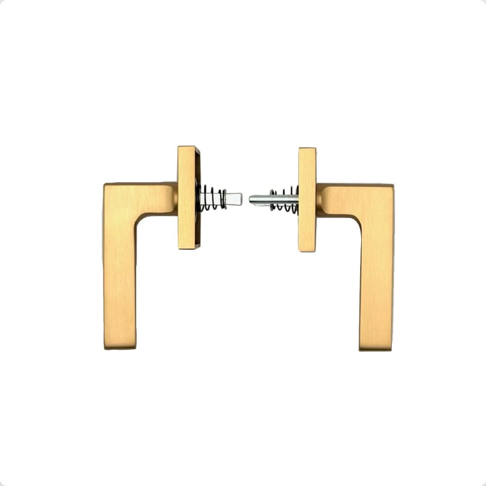 PINKYS privacy lever in modern brass finish with push button privacy lock.