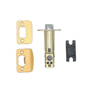 PINKYS privacy lever with push button privacy lock in clean brass color.