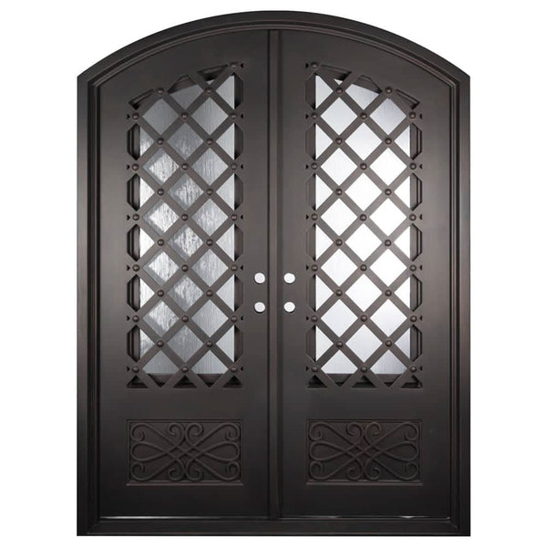 Queensway double arch steel front doors with curved architectural design