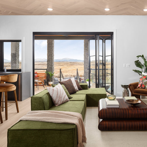 Air 4 black steel folding door system with expansive glass panels