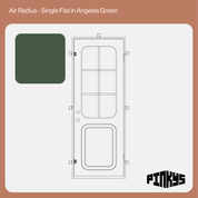 CAD of single steel door with rounded window and kickplate in angeles green
