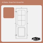 CAD of single steel door with rounded window and kickplate in sunset pink
