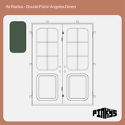 CAD of double steel door with rounded windows and kickplate in angeles green