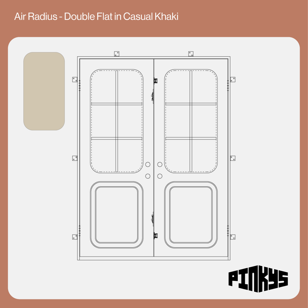 CAD of steel door with rounded windows and kickplate in casual khaki