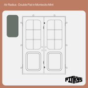 CAD of double steel door with rounded windows and kickplate in montecito mint