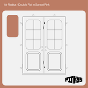 CAD of double steel door with rounded windows and kickplate in sunset pink