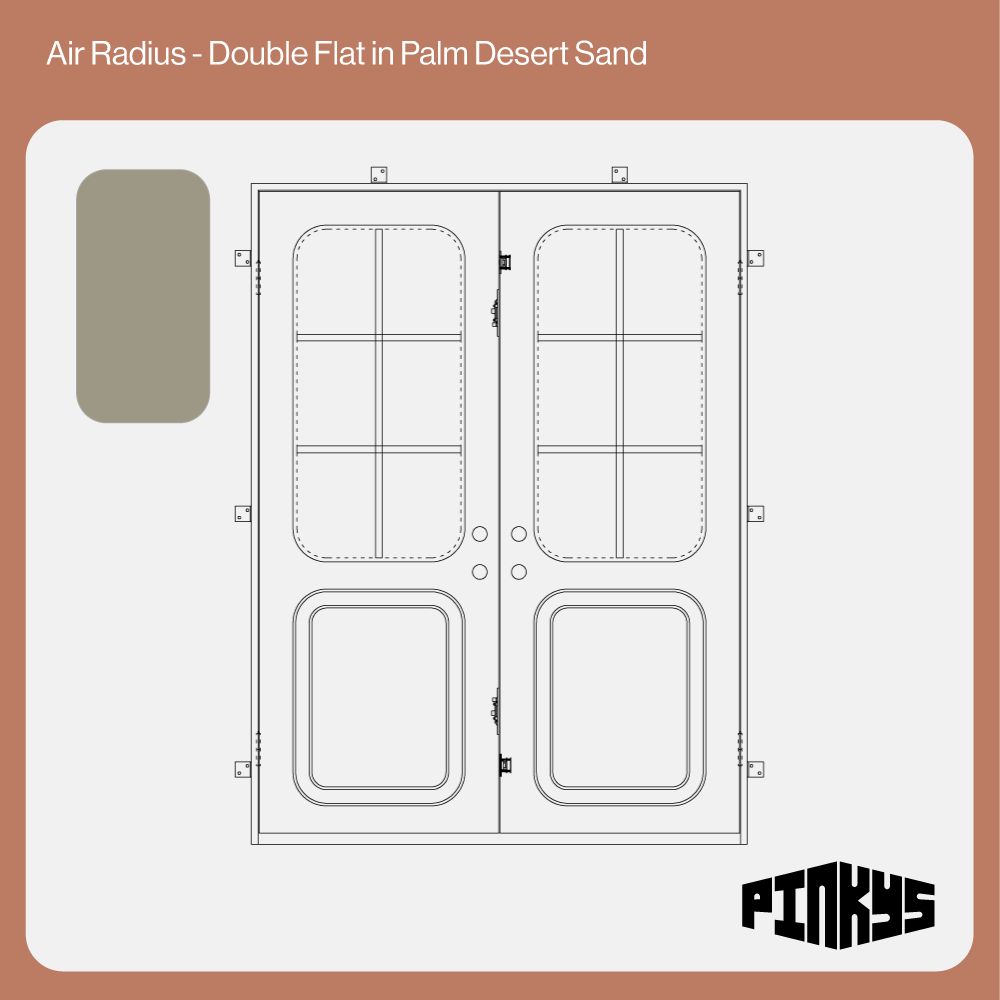 CAD of double steel door with rounded windows and kickplate in palm desert sand
