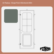 CAD of single steel door with rounded window and kickplate in montecito mint