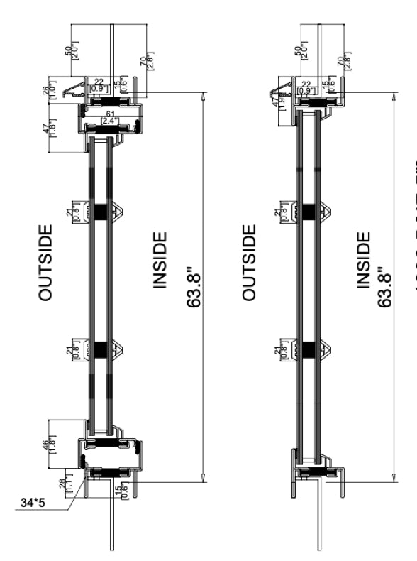 Steel Dual Single Casement Window with Fixed Panel and Thermal Break Cut Sheet Side View