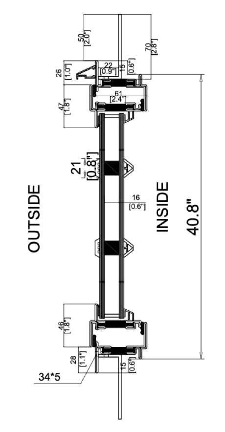 Steel Single Casement Window with Thermal Break Cut Sheet Side View