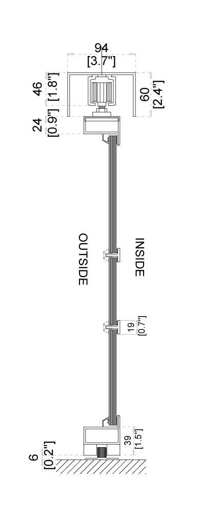 Interior Steel Single Pocket Top Track Slider Door Cut Sheet Side View 
