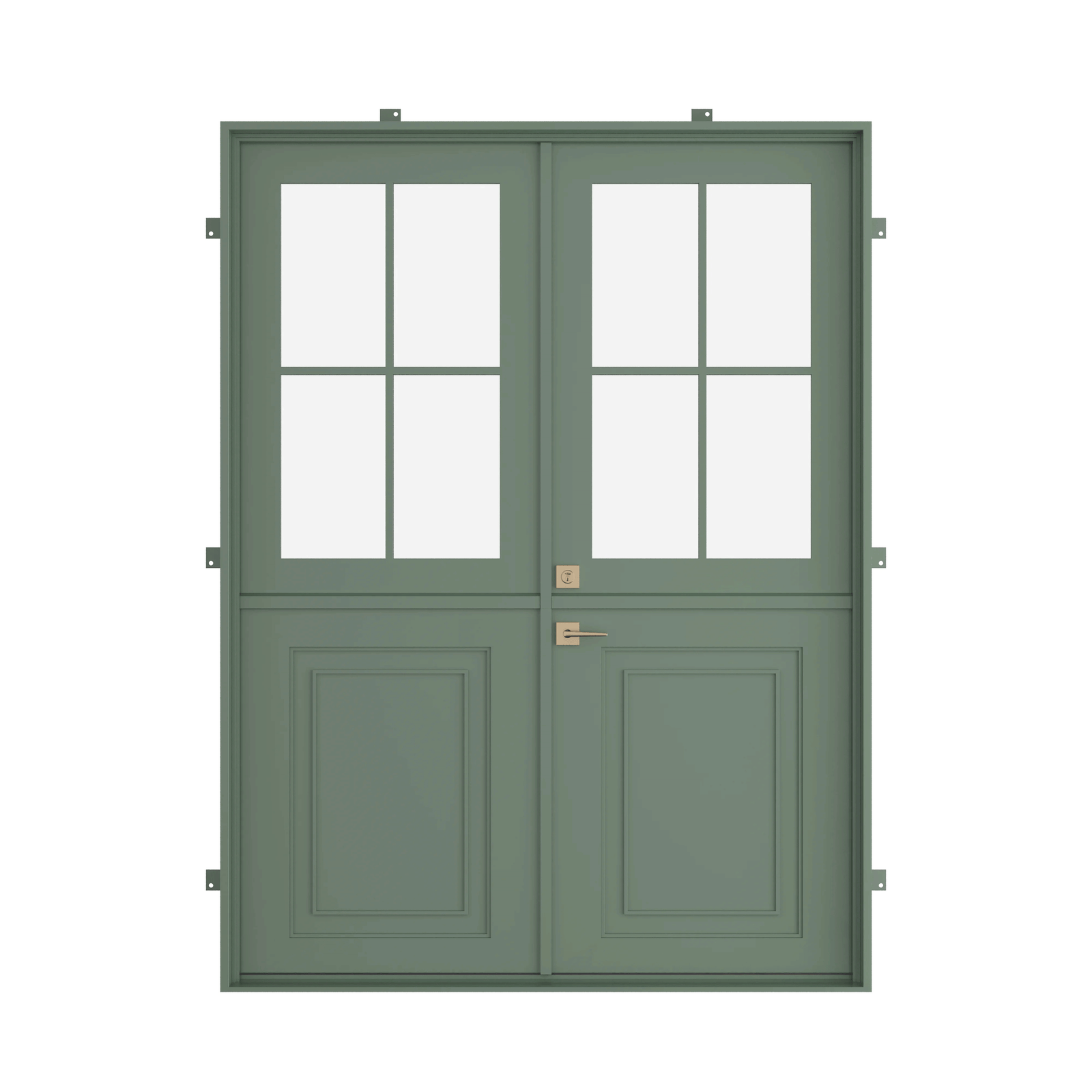 Modern Dutch-style steel door with divided glass panes and durable steel kickplate for entry doors