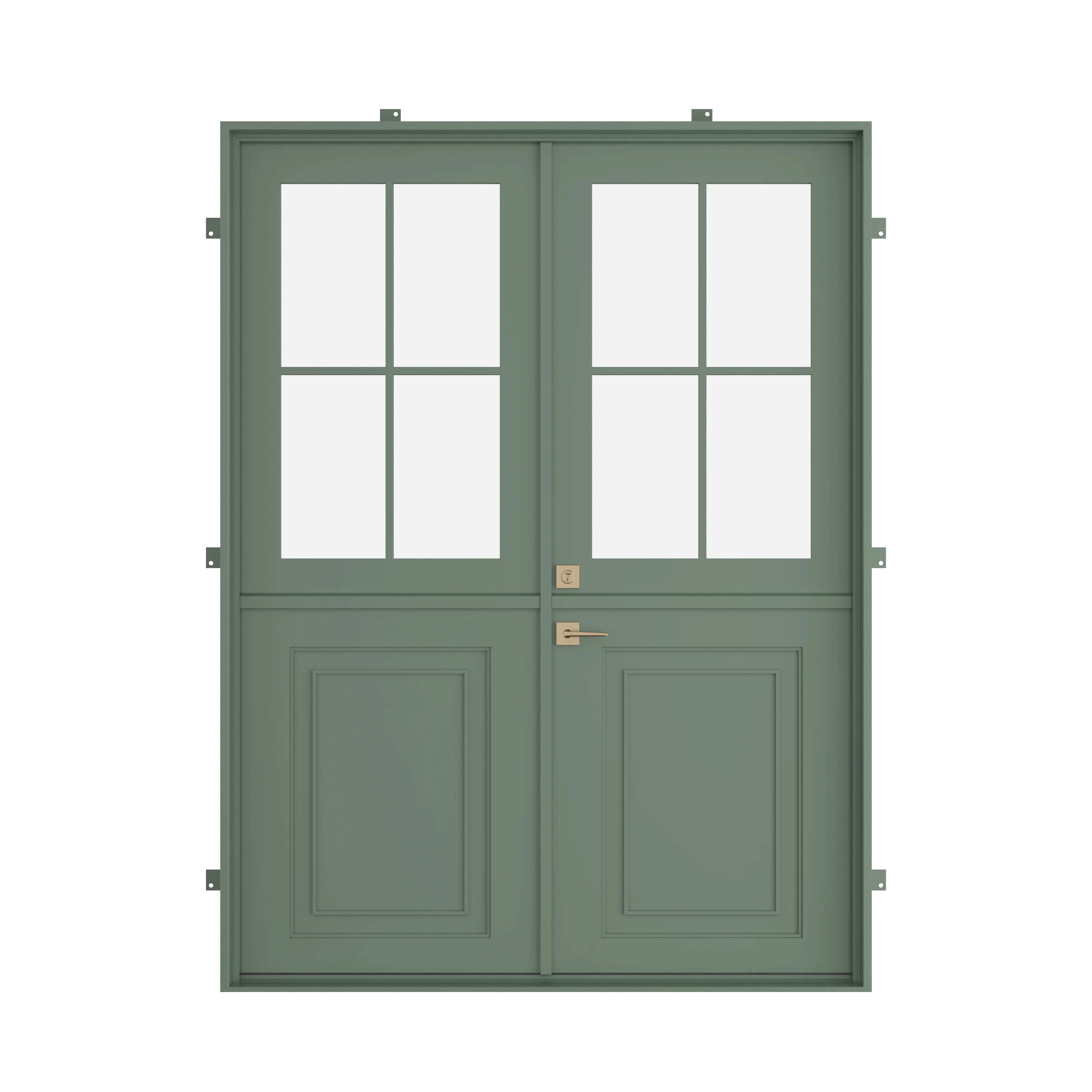 Modern Dutch-style steel door with divided glass panes and durable steel kickplate for entry doors