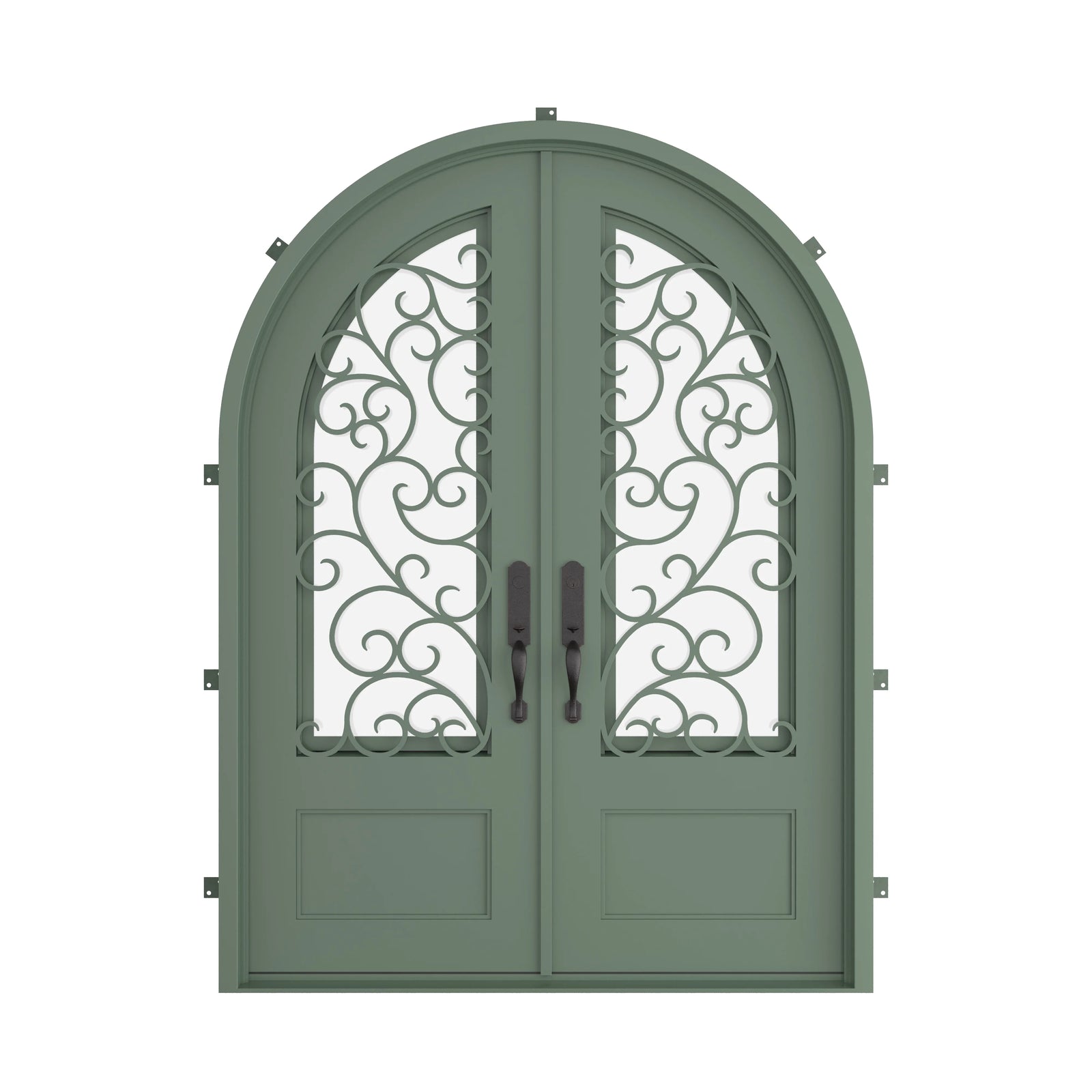 Pinkys Story steel door, double, full arch, closed