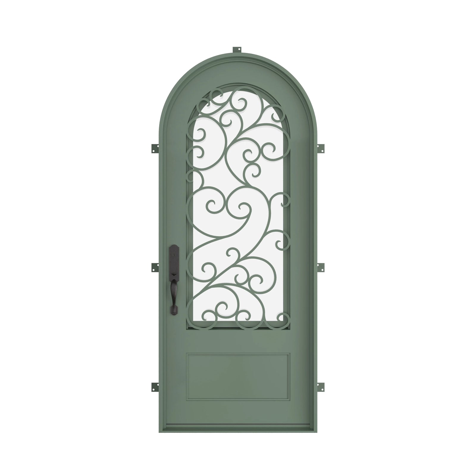 Pinkys Story steel door, single, full arch, closed
