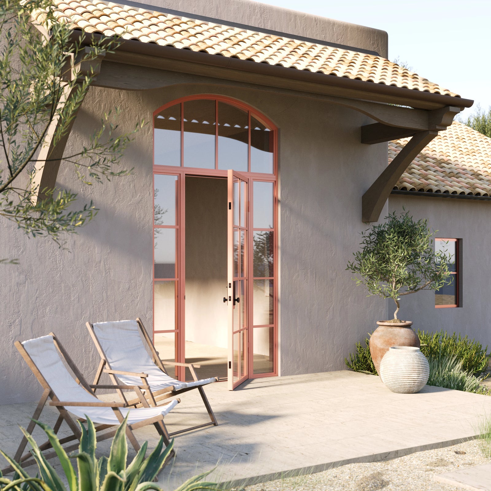 Pinkys Air 5 steel door, single, flat, with side windows, with an arch top window