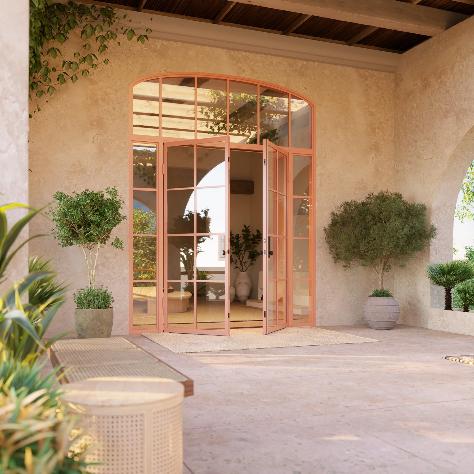 Pinkys Air 5 steel door, double, flat, with side windows, with a mini-arch top window