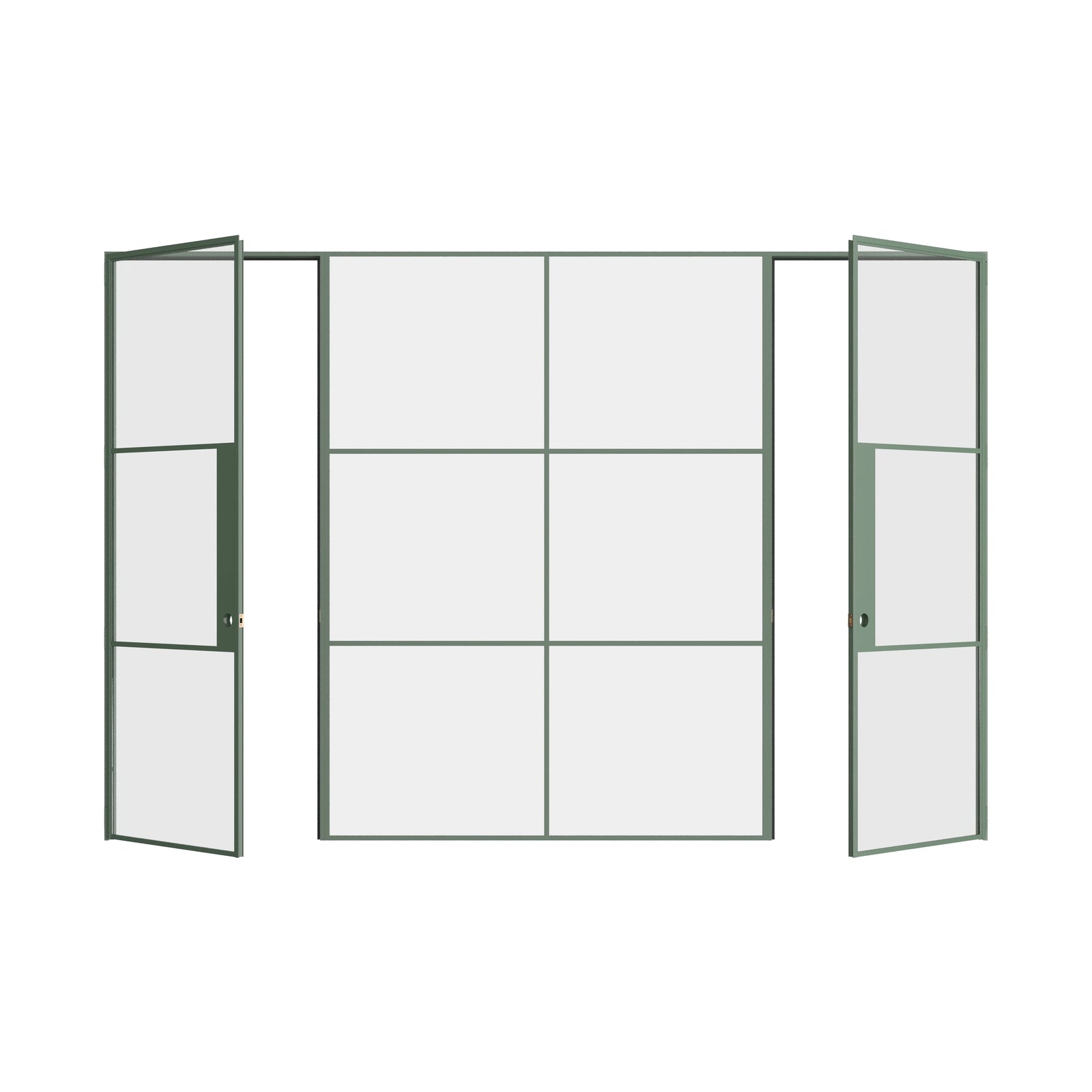 Pinkys Air 4 interior steel door, dual single, with a fixed middle panel, open