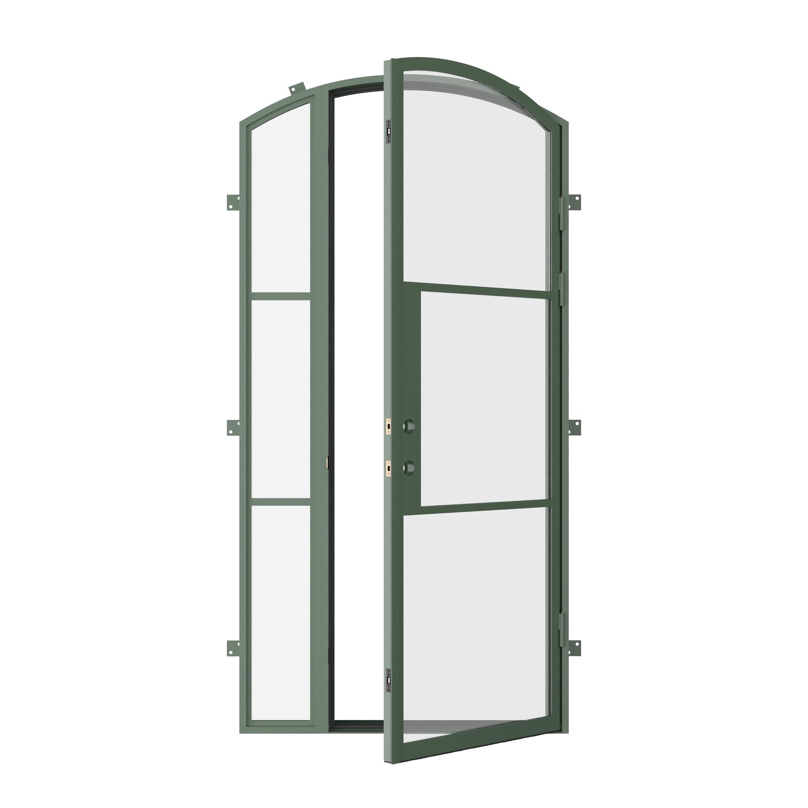 Pinkys Air 4 steel door, single, arch, with a right side window, open