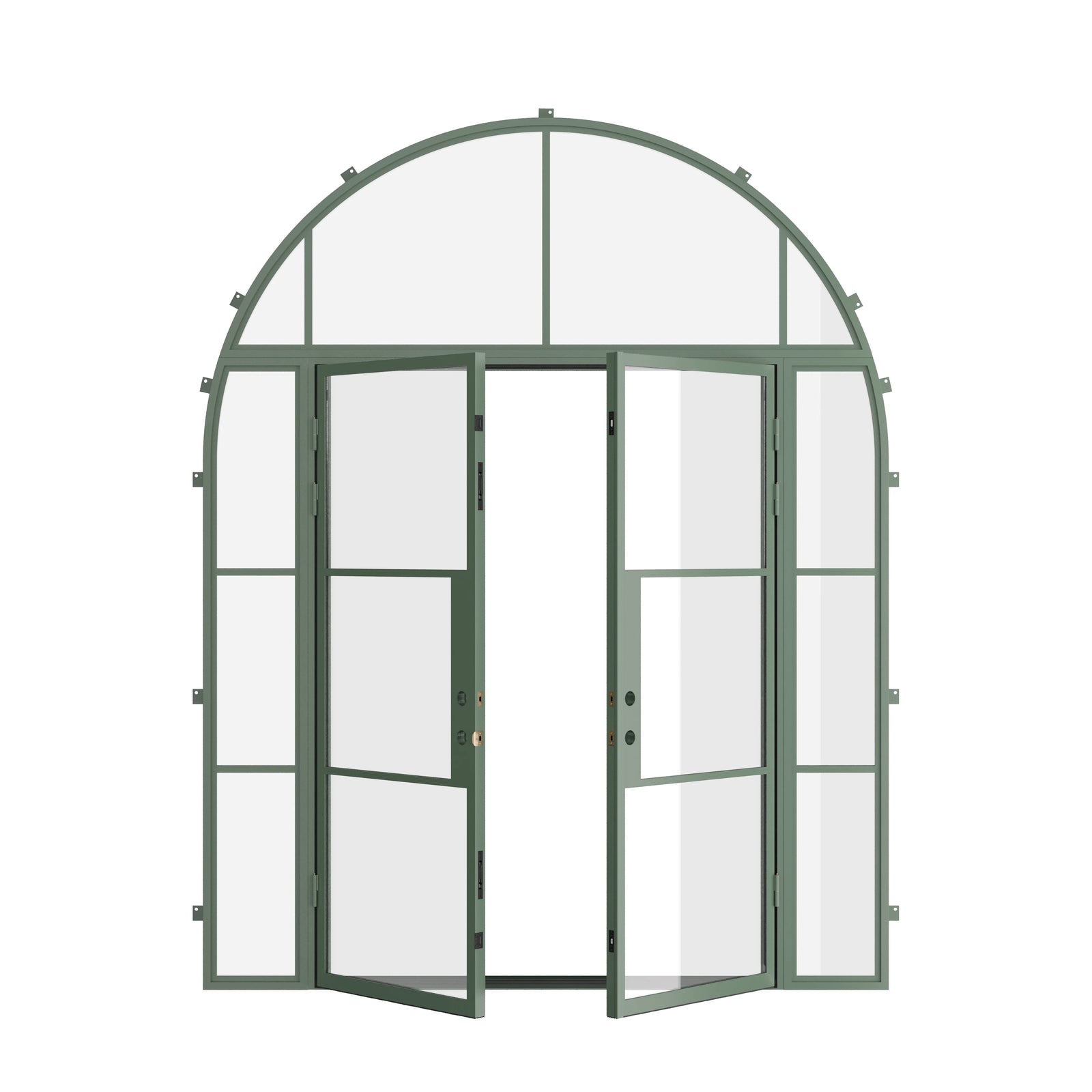 Pinkys Air 4 steel door, double, flat, with side windows, with an arch top window, open