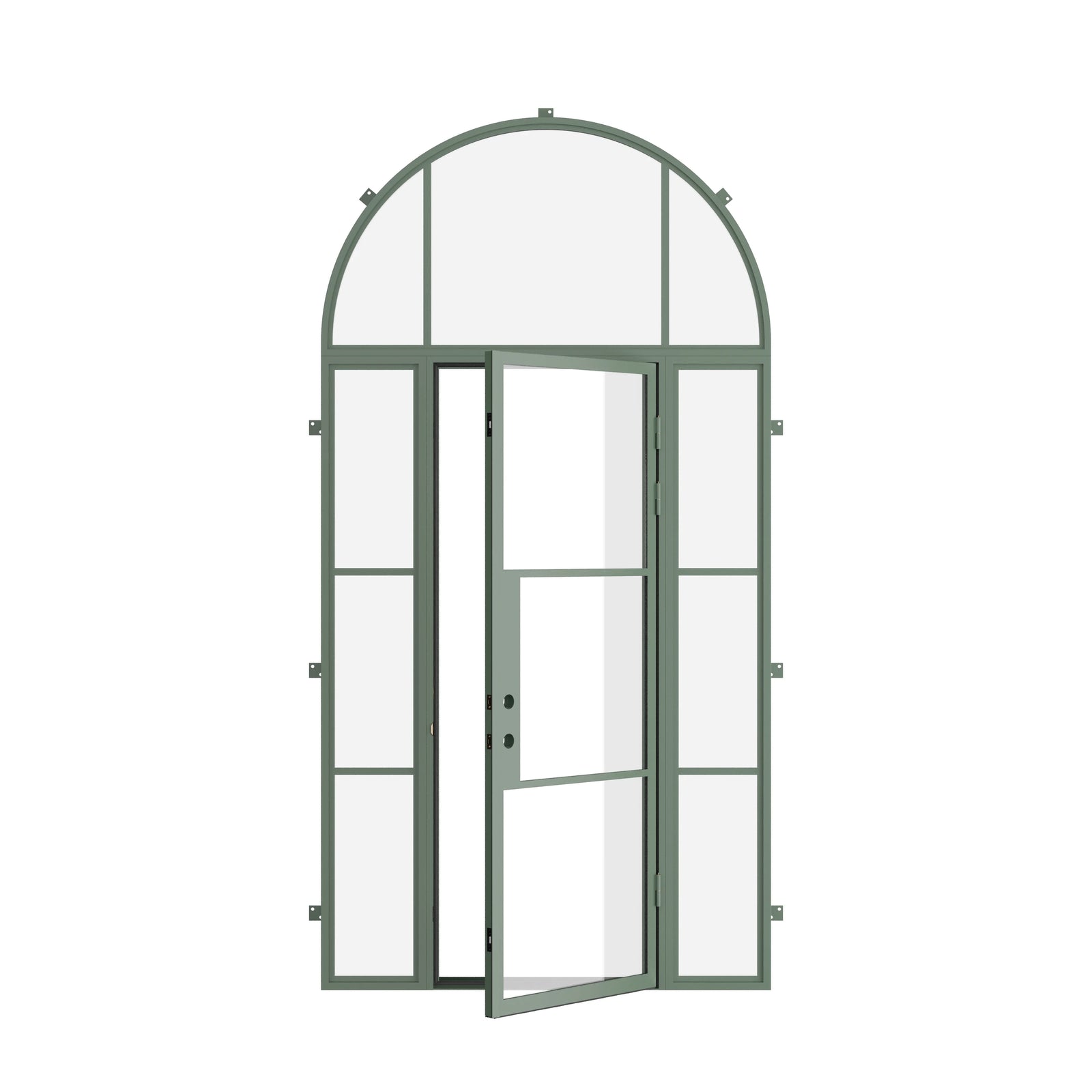 Pinkys Air 4 steel door, single, flat, with side windows, with an arch top window, open