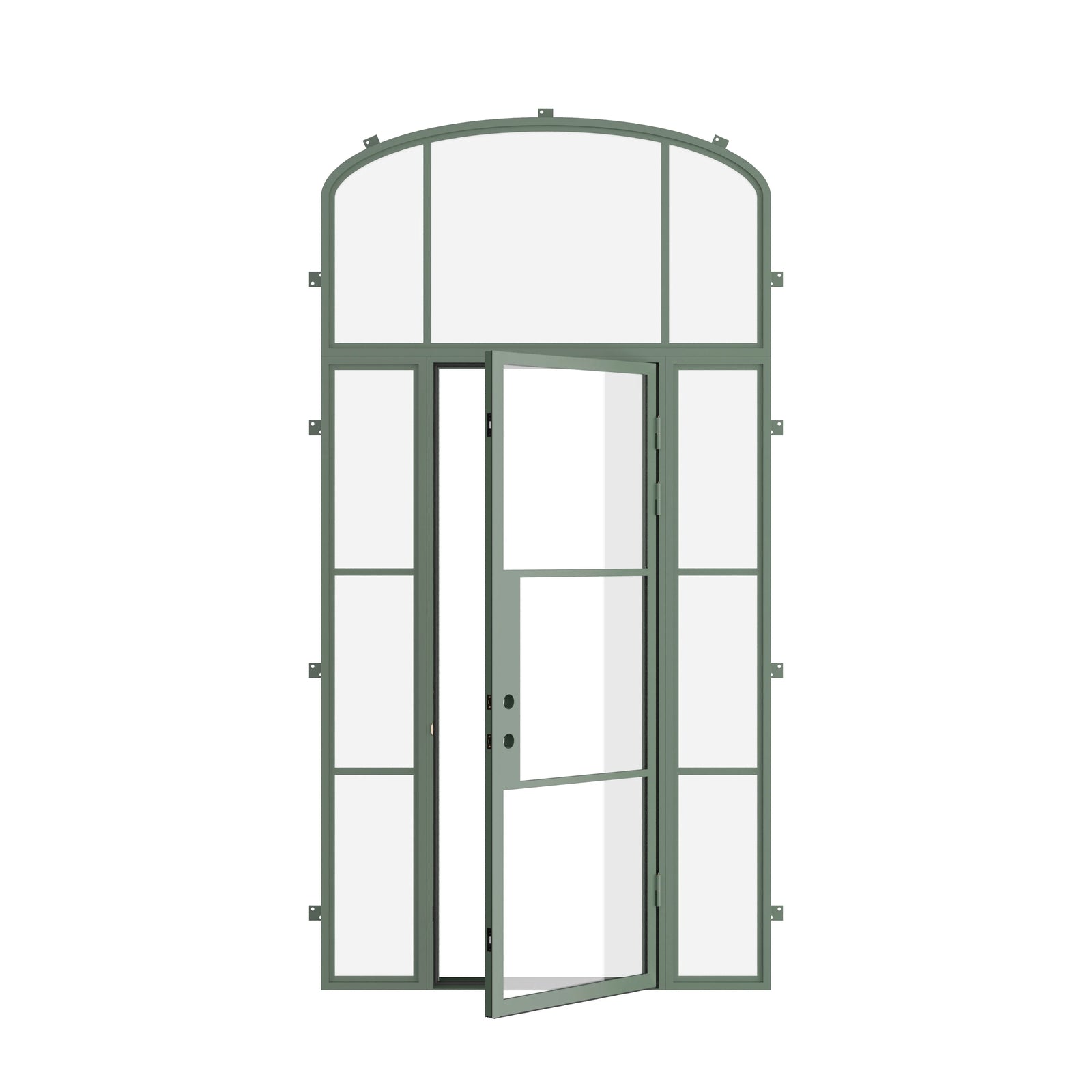 Pinkys Air 4 steel door, single, flat, with side windows, with a mini-arch top window, open