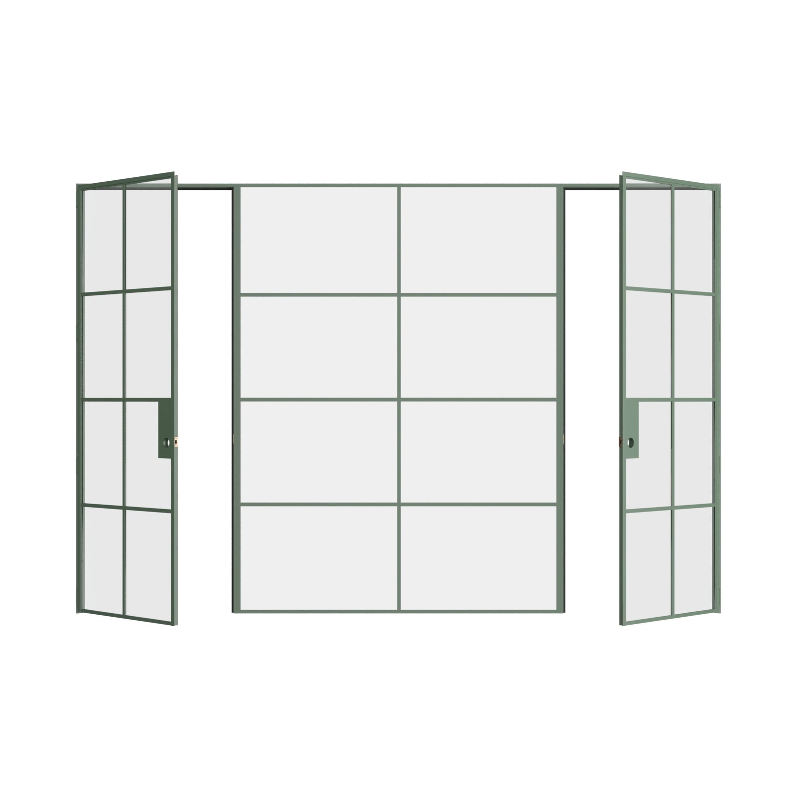 Pinkys Air 5 interior steel door, dual single, with a fixed middle panel, open