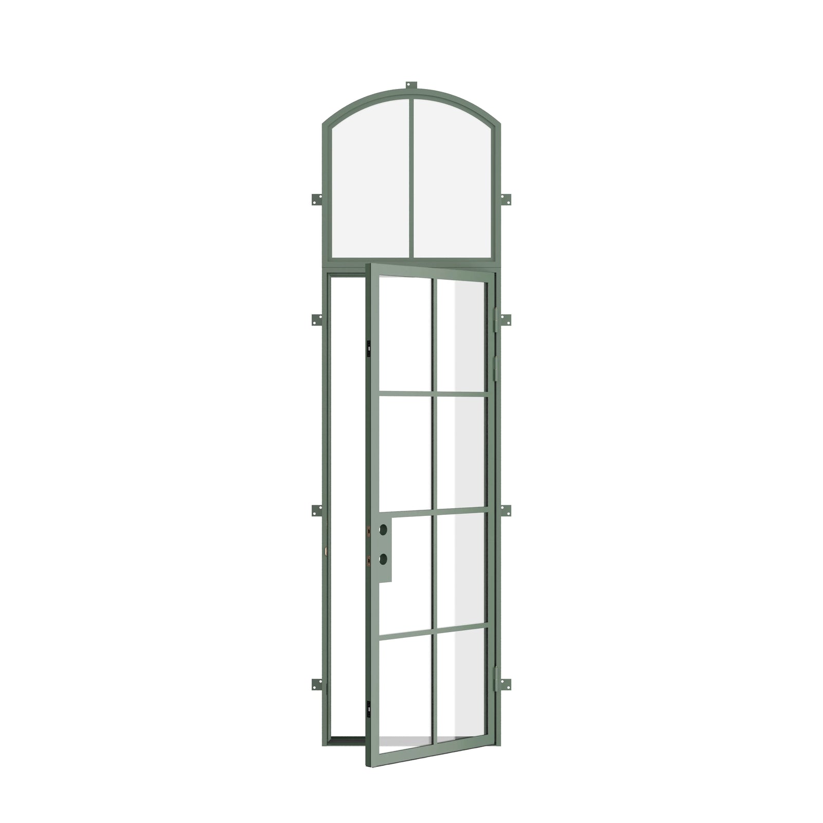 Pinkys Air 5 steel door, single, flat, with an arch top window, open