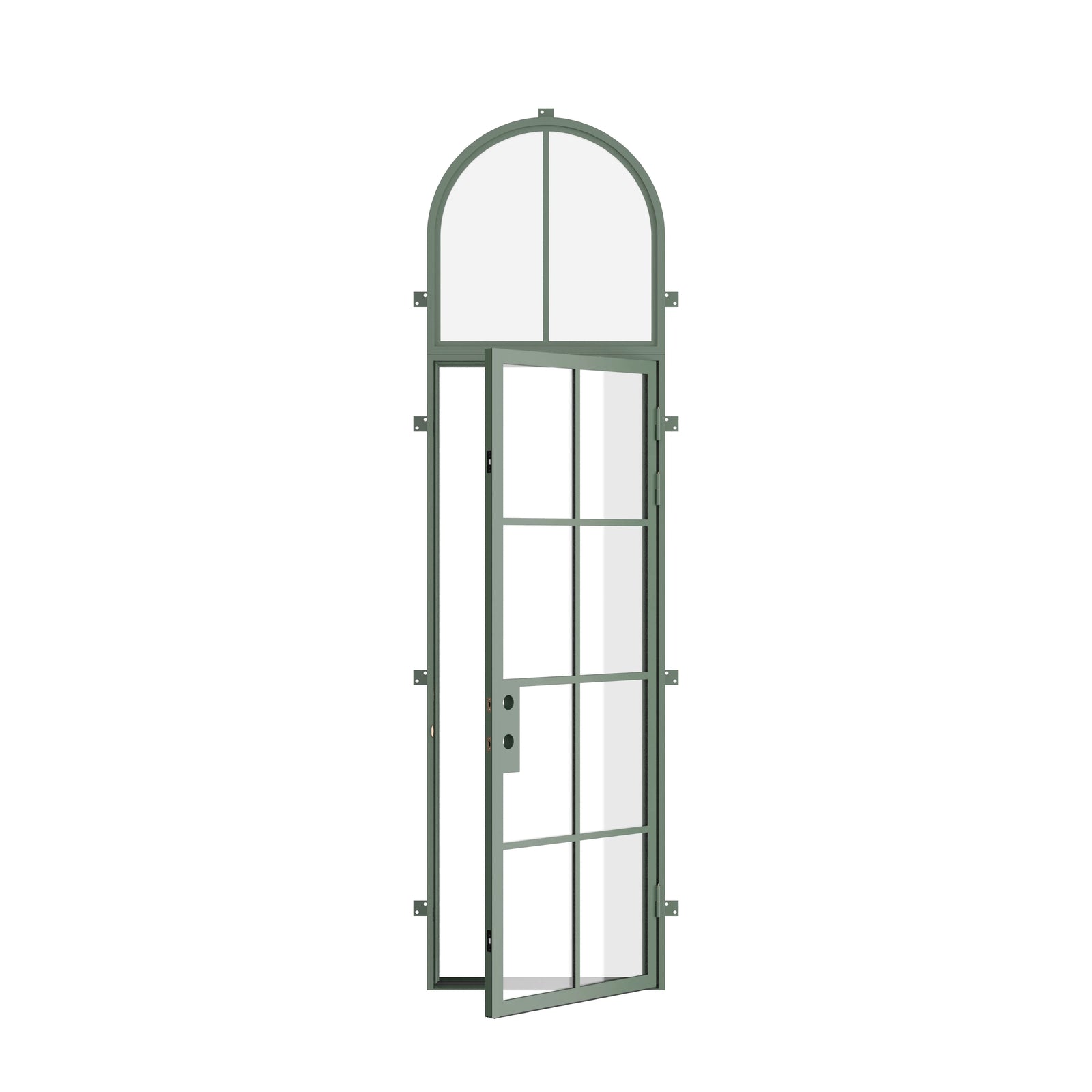 Pinkys Air 5 steel door, single, flat, with a full-arch top window, open