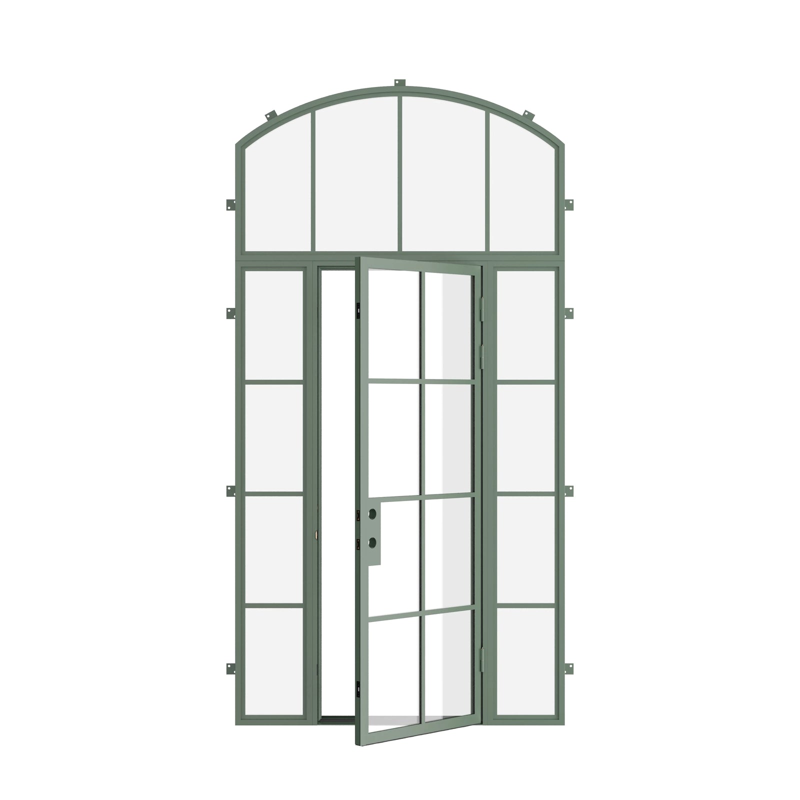 Pinkys Air 5 steel door, single, flat, with side windows, with an arch top window, open
