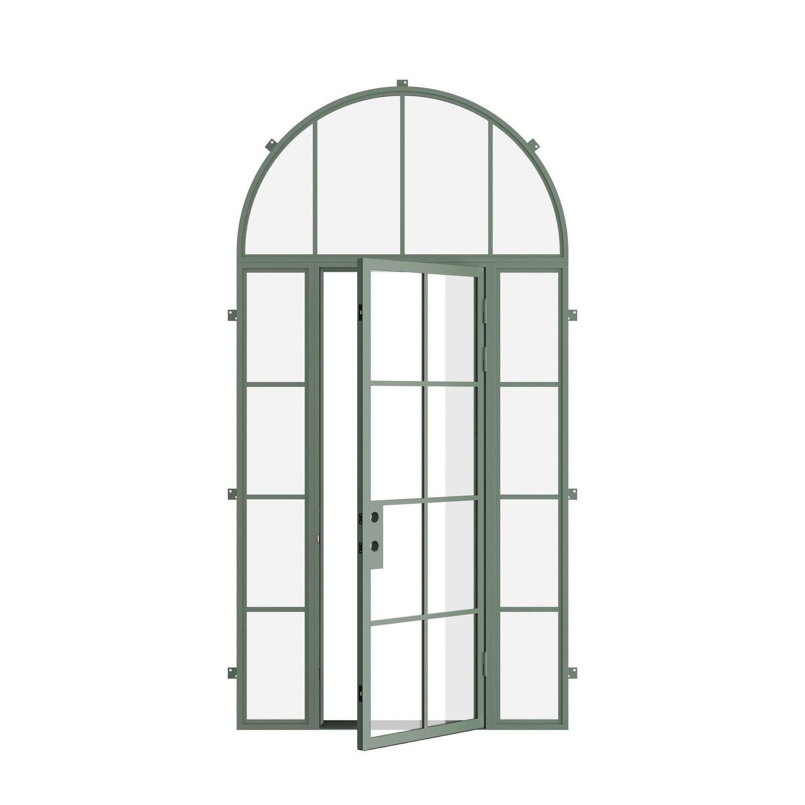 Pinkys Air 5 steel door, single, flat, with side windows, with a full-arch top window, open