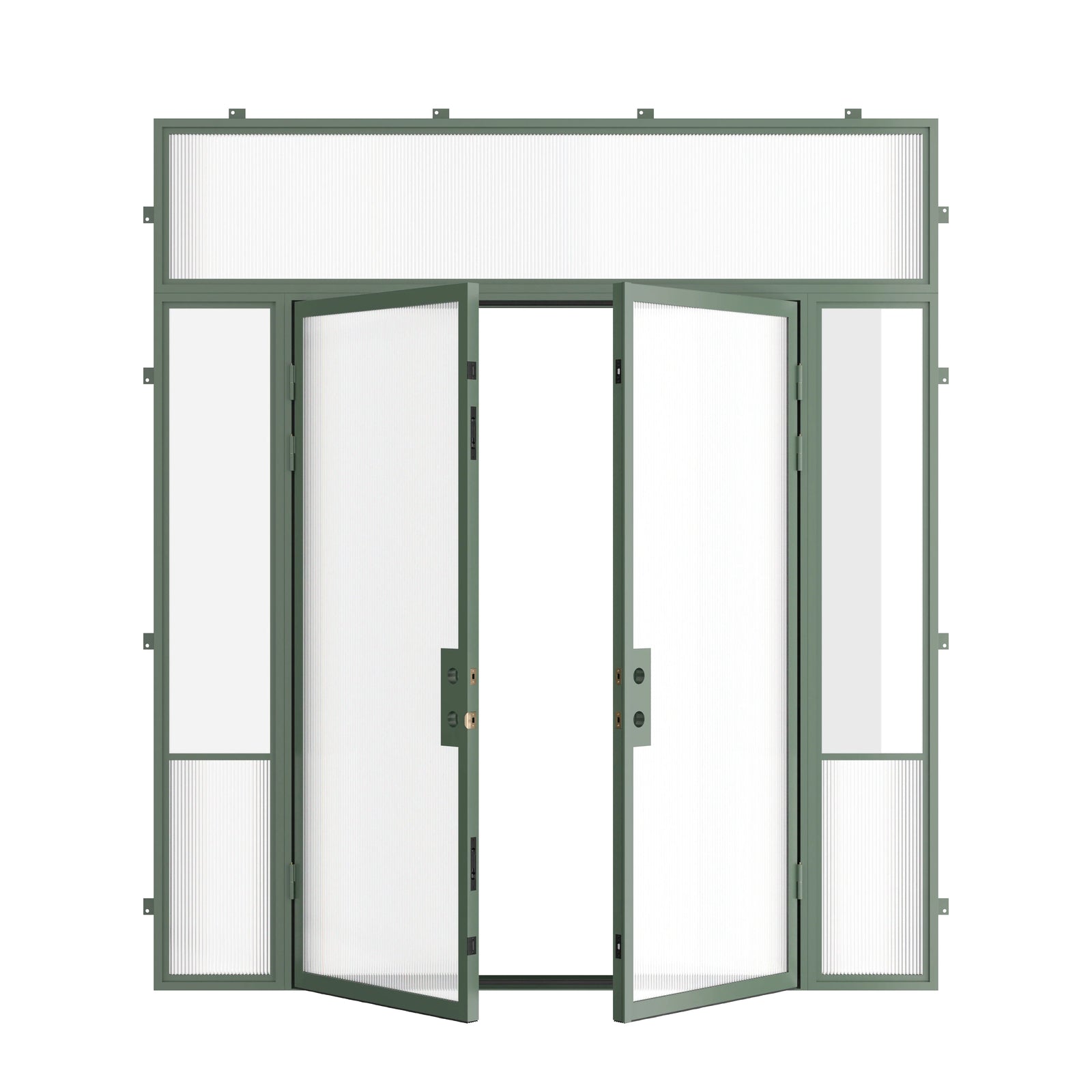 Pinkys Air Grand steel door, double, flat, with side windows, with a flat top window, open