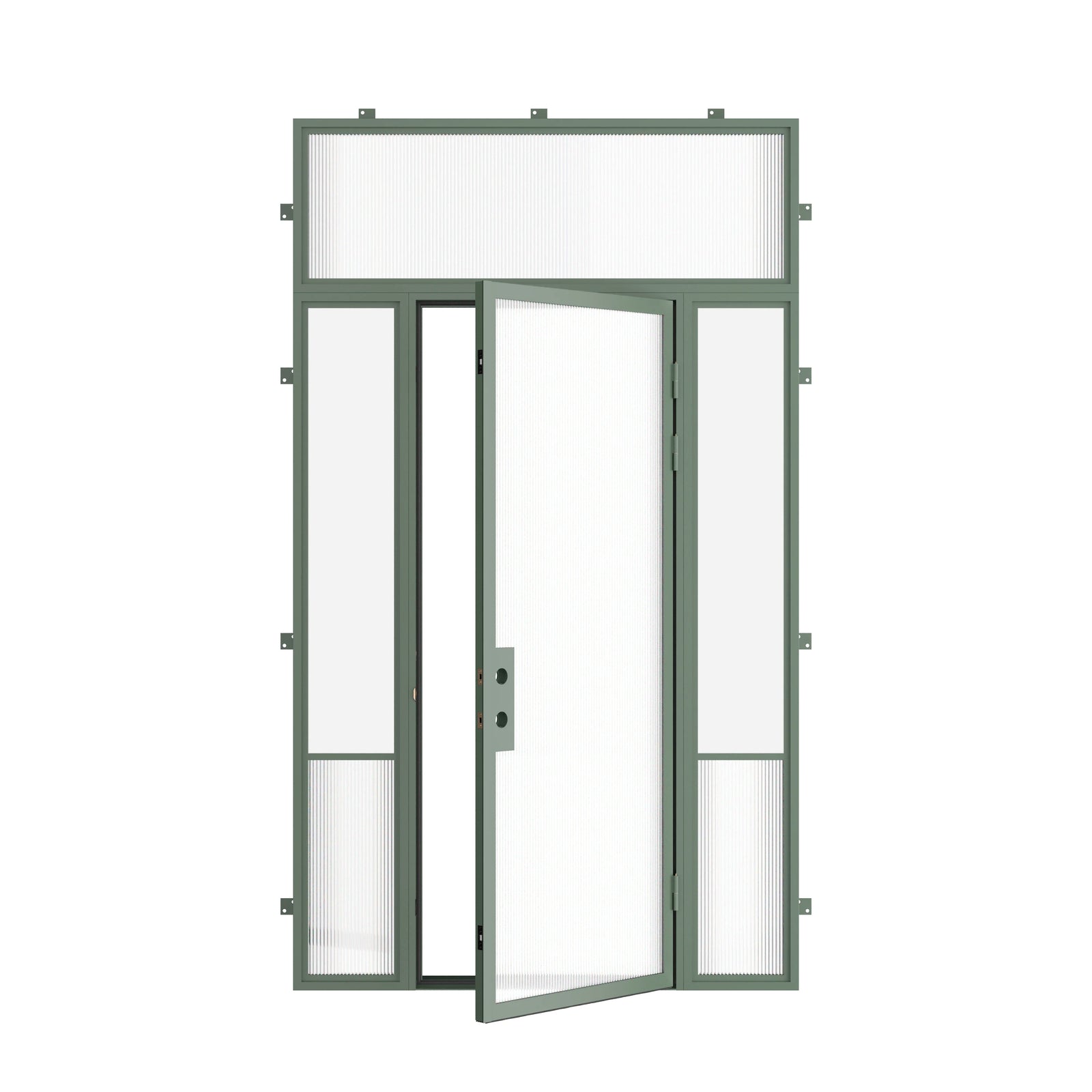 Pinkys Air Grand steel door, single, flat, with side windows, with a flat top window, open