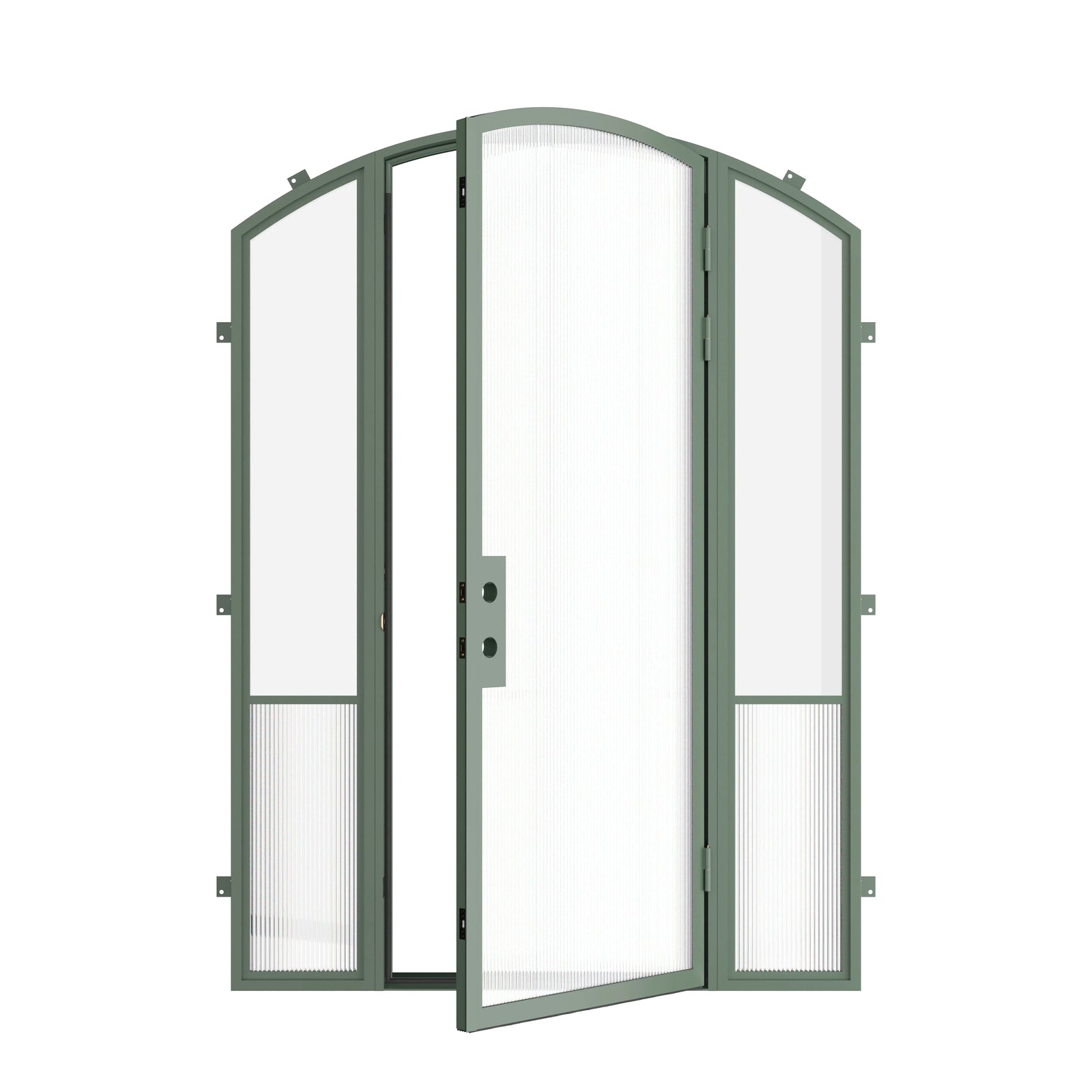 Pinkys Air Grand steel door, single, arch, with side windows, open