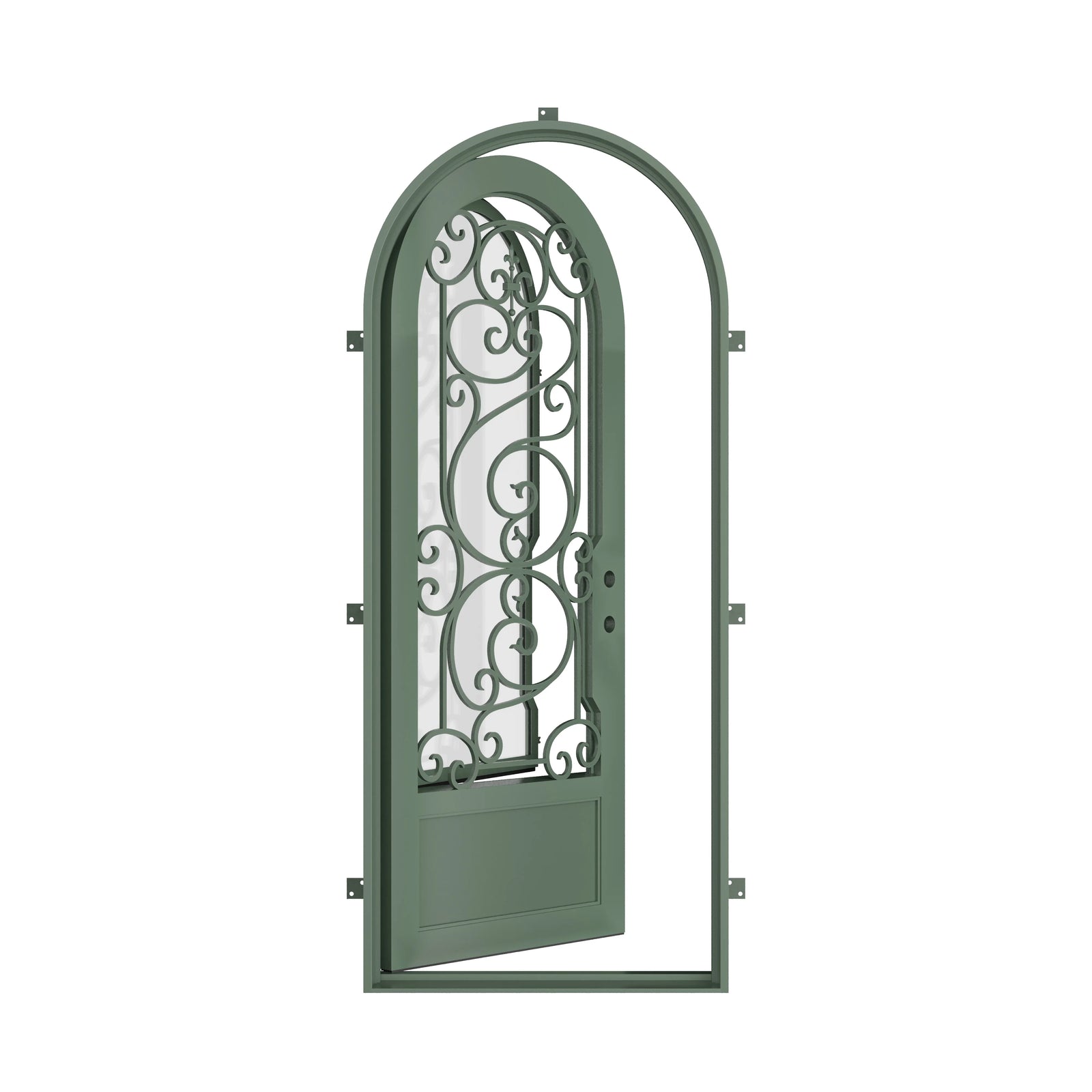 Pinkys Beverly steel door, single, arch, open